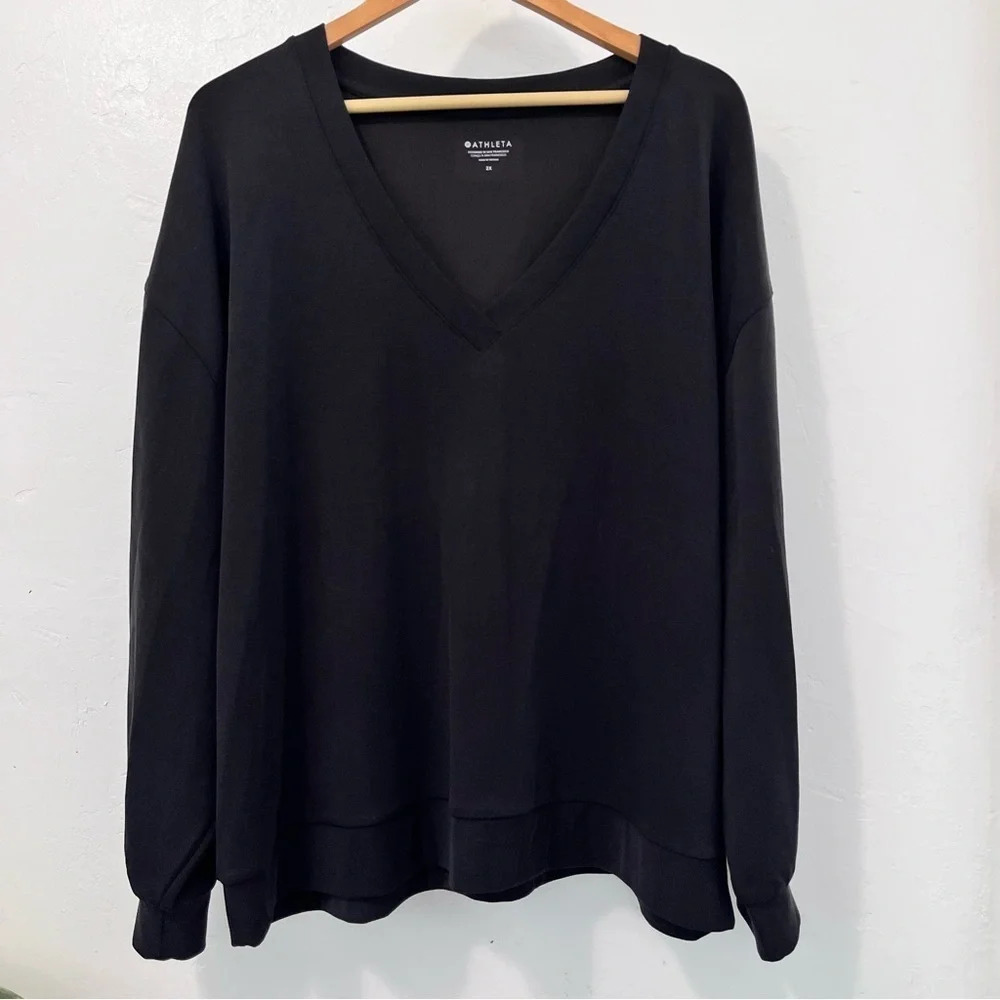 Athleta Women’s Seasoft V Neck Sweatshirt Black Size 2X Comfy Stretchy